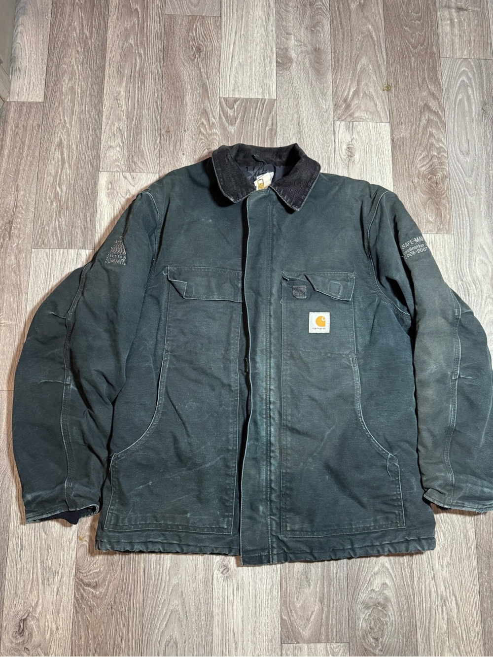 Carhartt RN#14806 Distressed Canvas Coat Jacket Large Arctic (Logo)